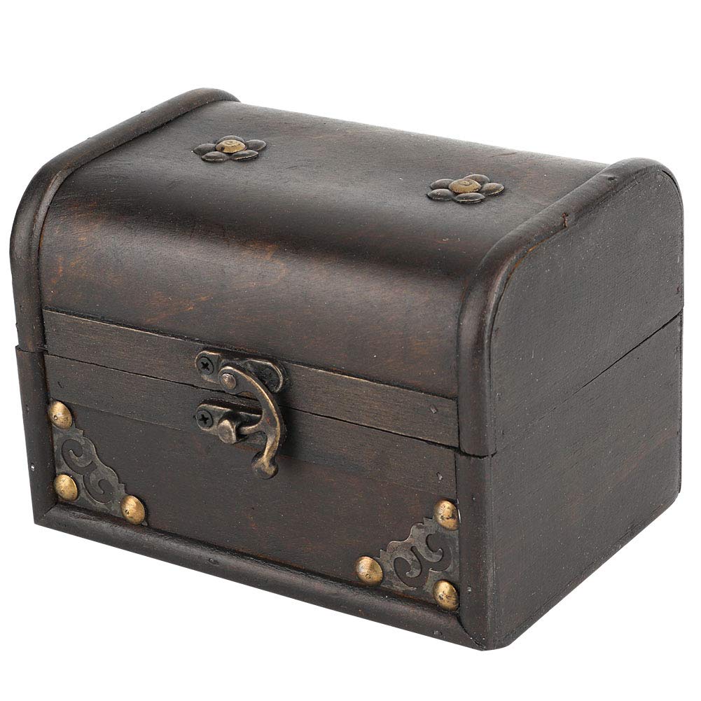 Wooden Keepsake Box,Vintage Wooden Storage Box,Wooden Treasure Chest with Lid and Metal Clasp,5.9×4.1×4.1inch,Decorative Jewelry Toy Storage Box Jewelry Organizer for Gift Box, Cards Collection