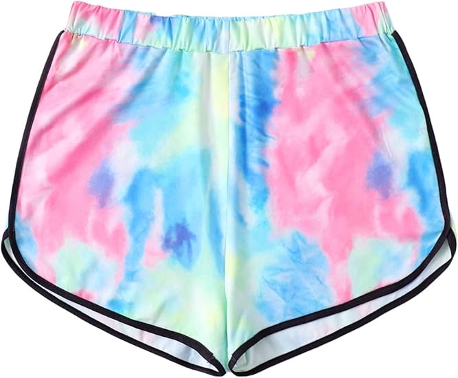 SheIn Women's Tie Dye High Elastic Waist Tie Front Casual Track Shorts