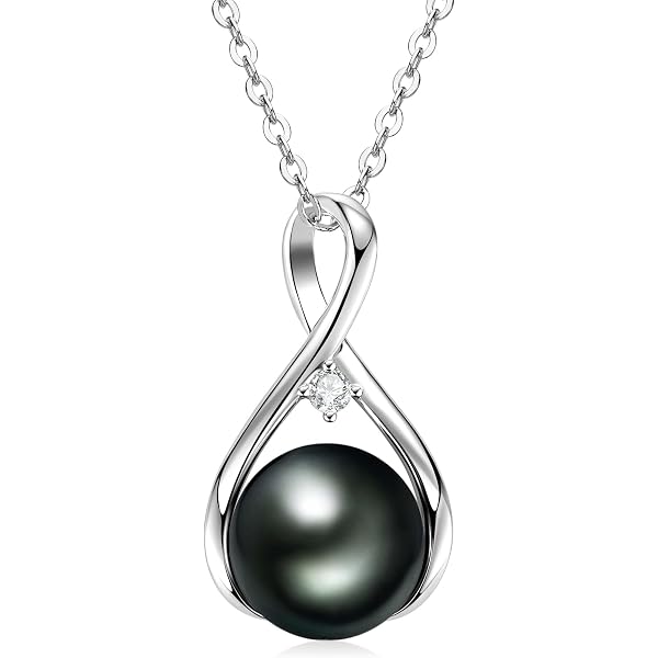 18-Inch Natural Tahitian Rice Black Pearl Necklace - 9-10mm Baroque Pearls, Silver Plated