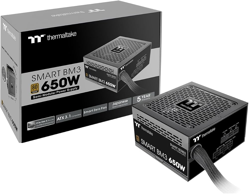 Thermaltake Smart BM3 650W 80 Plus Bronze ATX 3.1 PCIe 5 Semi-Modular PSU