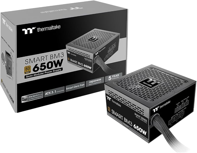 Thermaltake Smart BM3 650W 80 Plus Bronze ATX 3.1 PCIe 5 Semi-Modular PSU
