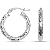 LeCalla 925 Sterling Silver Hoop Earrings for Women Diamond-Cut Classic Textured Italian Design Click-Top Hoop Earrings for Women (15mm to 70mm)