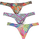 OROCOJUCO Sport Mens Print Thong Swimsuit Contour Pouch Bikini Swimwear Board Surf Short Trunks Swim Tangas