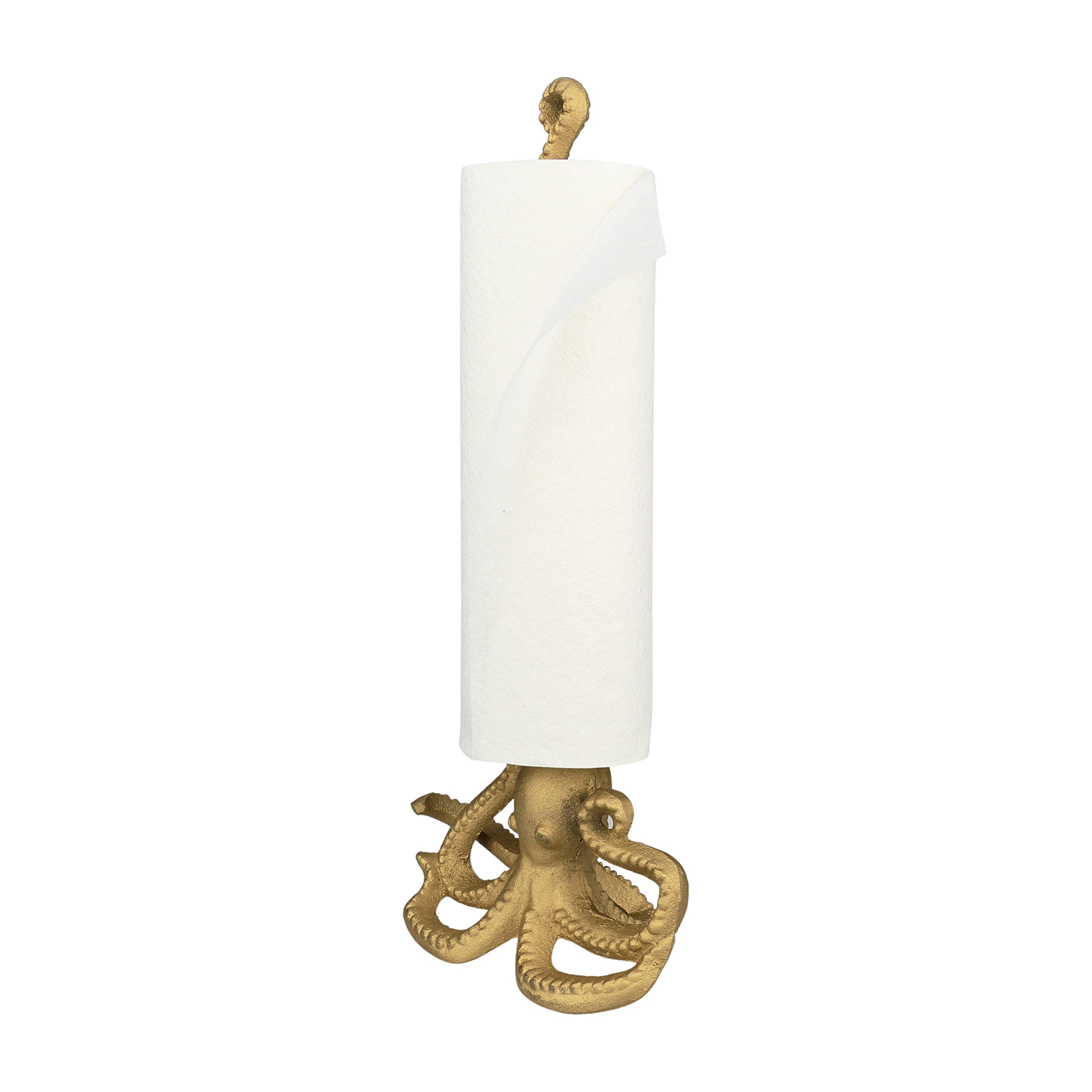 Photo 1 of WallCharmers Gold Paper Towel Holder, Metal Toilet or Kitchen Paper Holder for Floor or Countertop, Gold Octopus