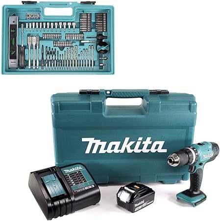 Makita Combi Drill with 1x 3.0Ah Battery & 101 Pcs Accessory Set