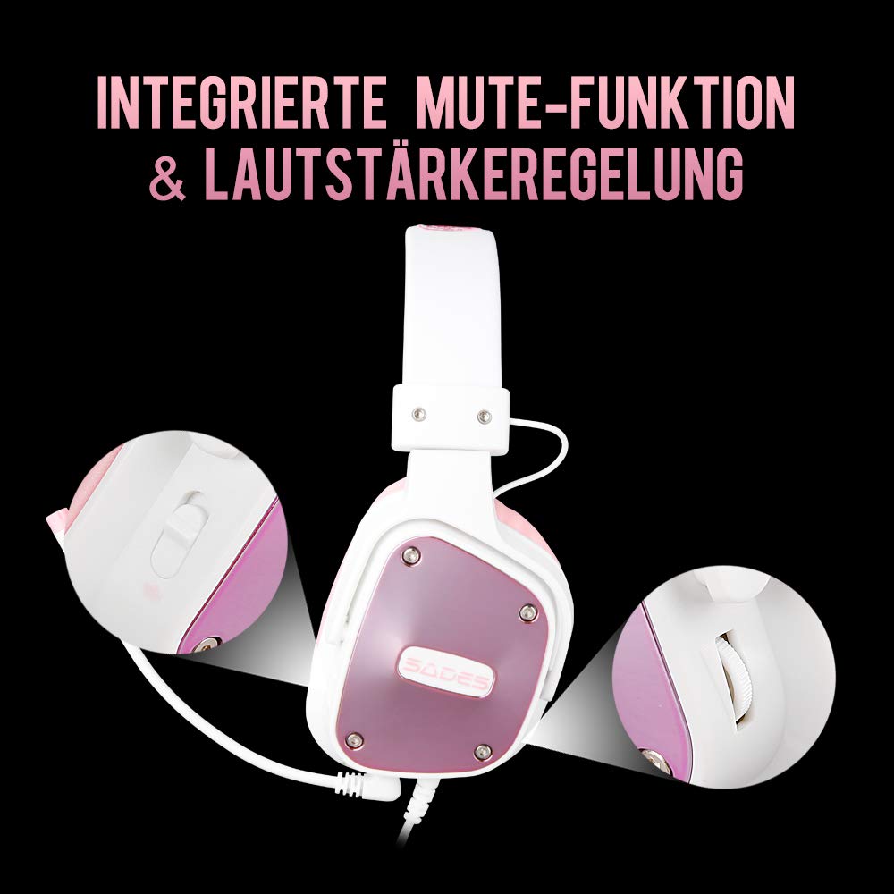 SADES DPOWER [Angel Edition] Over-Ear-Gaming-Headset, 3,5 mm Klinke, Stereo-Kopfhörer mit Mikrofon, Geräuschunterdrückung, weiche Leder-Ohrmuscheln, für Nintendo Switch, PS4, Xbox One, Computer