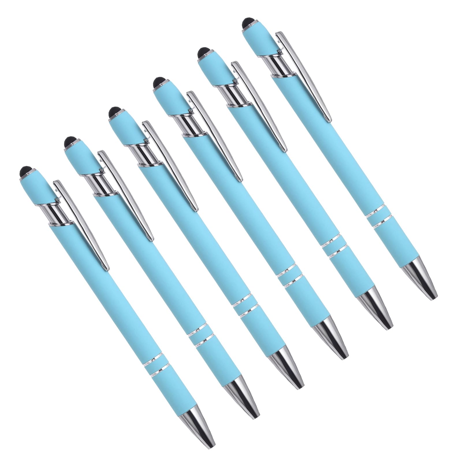 YOKIVE 6 Pcs Ballpoint Pen with Stylus Tip, 2 in 1 Black Ink Metal Stylus Pen 1.0mm Medium Point Style 1, Great for Touch Screens, Office (Light Blue)