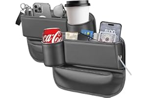 oddmmo 2025 New Car Seat Gap Filler Organizer, Car Seat Gap Filler with Cup Holder and Storage for Keys, Cards, Phone, Sunglasses and Small Items (Black, A Pair)