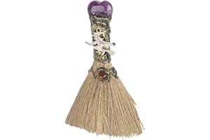 Witch Broom Halloween Crystal Witch Wiccan Altar Broom, 6.3"-6.7" Natural Grass Healing Crystal Brooms, Witchcrafts Witches P