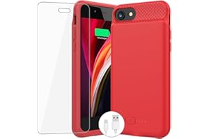 ZENEE Charging Case for iPhone 8/7/6s/6/SE (2022/2020) - Slim 6000mAh Battery Case with 360°Protection and Rechargeable Extended Battery Charger for 4.7-inch iPhone8/7/6S/6/SE(3rd & 2nd Generation)，Red