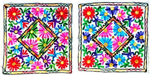 Handcrafted Woolen threads Embroidery Printed Cushion Covers Set of 2 -Throw Pillow Covers Cotton Fabric Indian Home Furnishing Decorative 16x 16 Inch-UP-CC007