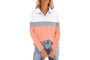 PGANDS Womens Collared Polo Shirts Long Sleeve V Neck Button Down Casual Athletic Tops Golf Sport Tee
