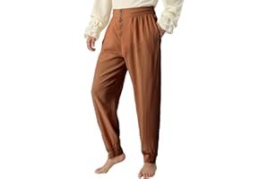 JIEFULL Pirate Pants Mens Renaissance Medieval Pant Ren Faire Viking Trousers with Retro Buttons