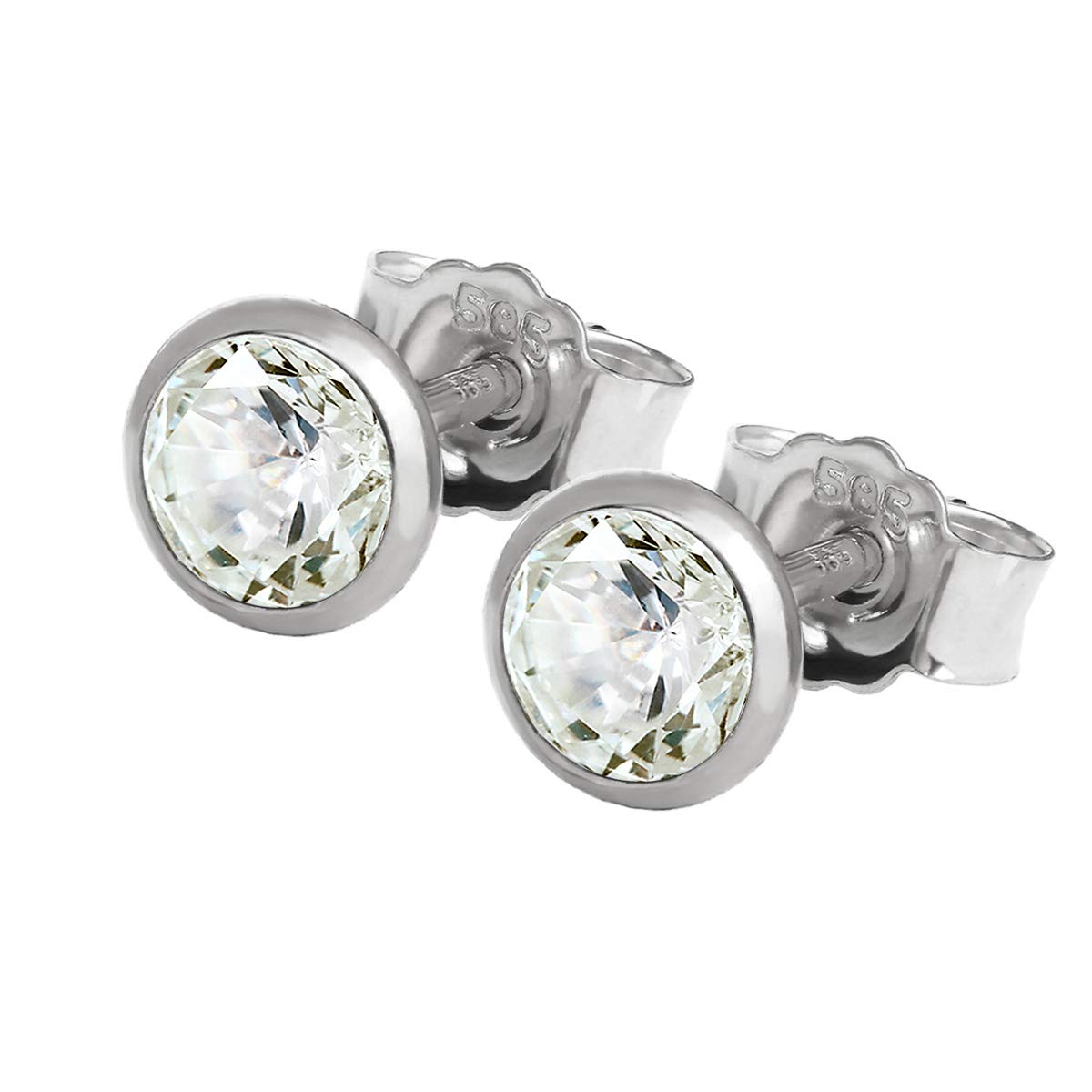 NKlaus Pair Stud Earrings 5,0mm White Gold Gold Men Earring Zirkonai White 2076