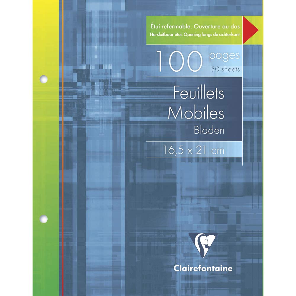 Clairefontaine 183C - One Pack of 2 Hole Punched Single Sheets - Dimensions: 16.5x21 cm - 100 Lined Pages with Margin - 90 g White Paper - Reusable Wallet