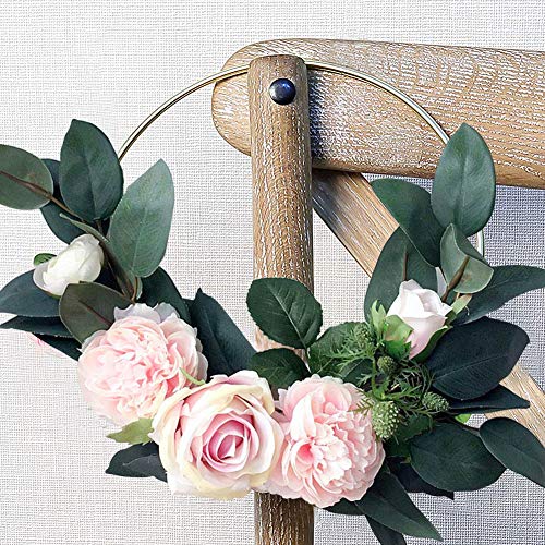 Adeeing Hoop Wreath, 15 Inch Artificial Rose Flower and Vine Wreath Garland Hanging Pendant for Wall Decor Wedding Backdrop (Pink)