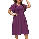 Keluummi Kelumi Plus Size Dresses for Curvy Women, Summer Casual Midi Dress with Empire Waist and Pocket (16 Plus, Navy Blue)