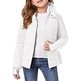 Haloumoning Girls Hooded Puffer Jacket Kids Winter Quilted Down Coats with Zipper Pockets 5-14 Years