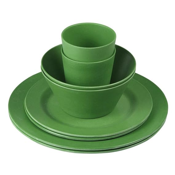 10T Forest 8 tlg Camping Bambus Geschirr Campinggeschirr 2 Personen 4x Teller, 2x Tasse, 2x Schüssel