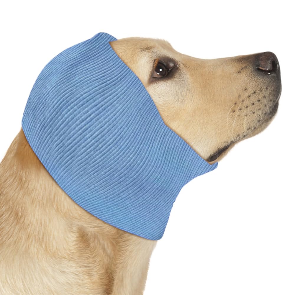 Comfpet Dog Ear Snood Noise Protection, Dogs Ear Cover for Anxiety Headband Protector,Dog Calming Hood for Grooming and Bath Drying, Pet Dogs Earmuff Head Wrap for Ear Hematoma (Small,Blue)