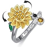 Flpruy 925 Sterling Silver Fidget Ring for Women Sunflower/Rose Anxiety Stress Spinner Ring to My Daughter Fidget Ring Open Adjustable Ring Jewelry Gift Women Girl