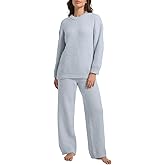 BOSECETA 2 Piece Fleece Pajamas for Women Set Loungewear Outfits Knit Sweater Womens Long Sleeve Fuzzy Pajama Sets