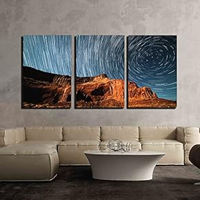 3 Piece Canvas Wall Art - Starry Night Sky Above The Mountain in The Wild West - Modern Home Art Stretched and Framed Ready to Hang - 16"x24"x3 Panels