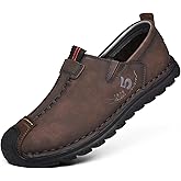 Mecolop Men's Leather Shoes Casual Loafers Slip on Comfortable Walking Driving Shoes for Men