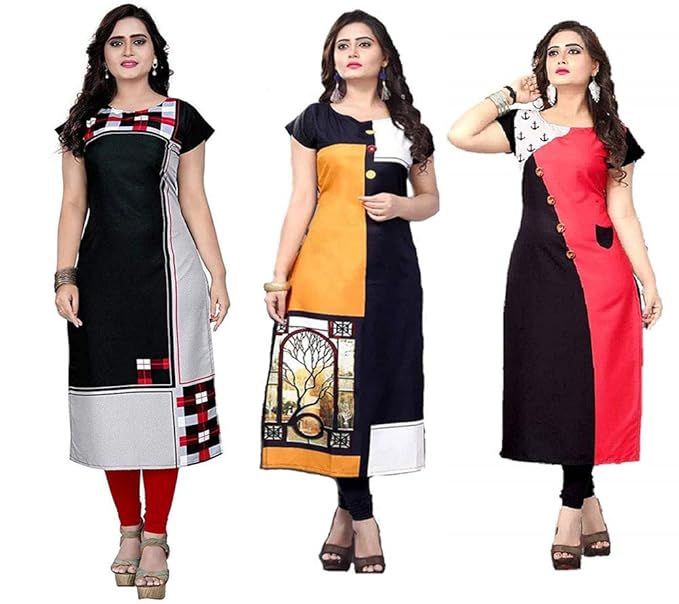 Women's Crepe A-Line Kurta (Pack of 3)