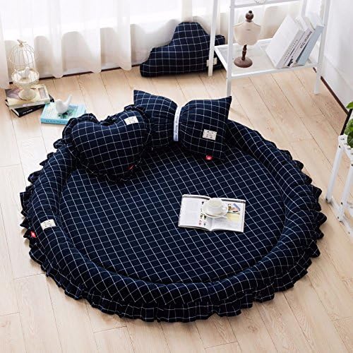 HugeHug Nordic Flounces Striped Play Mat for Game Rooms, Reading Nook, Video Games, Watching TV or Birthday Party, Super-Soft Non-Toxic Thick Anti-Slip Removable 60 inches(Navy Blue)