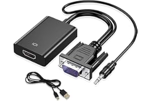 VGA to HDMI Cable, SZJUNXIAO VGA to HDMI Adapter with 3.5mm Audio Cable and USB Power Cable Support 1080P Resolution VGA Inpu