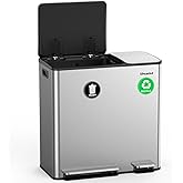 Lovewind Dual Trash Can, 14 + 6 Gallon Garbage Can for Kitchen Dual Compartment Recycling Kitchen Step Trash Bin, Stainless Steel Trash and Recycle Bin Combo with Soft-Close Lid, Silver