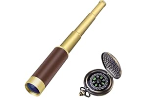 AUBRIC Retro Pirate Telescope Spyglass for Kids Adults Portable Collapsible Handheld Telescope Monocular Zoomable 25x30 & Survival Gear Compass Pocket Military Compass for Outdoor Camping Hiking Boating