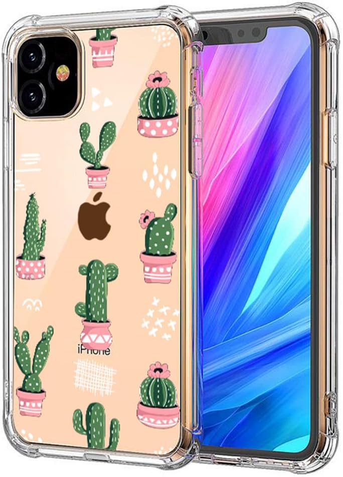 UCMDA Compatible with iPhone 11 Case - Flexible Slim Clear Silicone Cover Case for iPhone 11 6.1 Inch 2019(Cactus)
