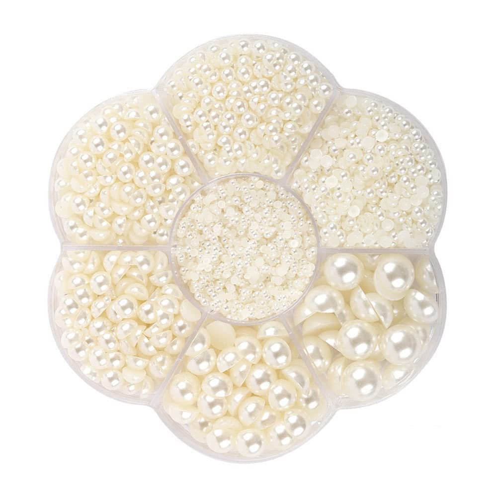 Buer Homie 5600pcs 2/3/4/5/6/8/10mm Half Round Flatback Pearls Beads Black For Diy Crafting, Pearl Nail Charms, Crafts Jewellery Wedding Dress Nail Art (Beige) — image 1