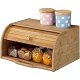 Betwoo Natural Wooden Roll Top Bread Box Kitchen Bamboo Storage Bin (Standard Size Finished)