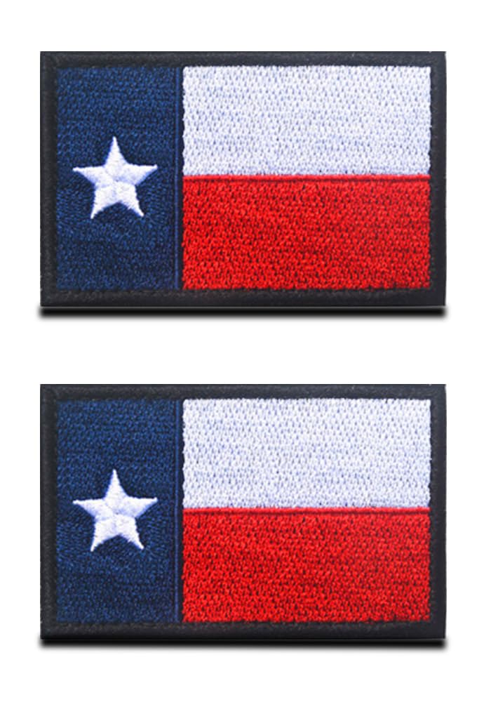 Bundle 2 Pieces Tactical American Texas State Lonely Star Flag Patch with Hook and Loop Embroidered Backing DIY Decorative Appliques Texas Emblem for Backpacks Clothing Jacket and More -Red — image 1