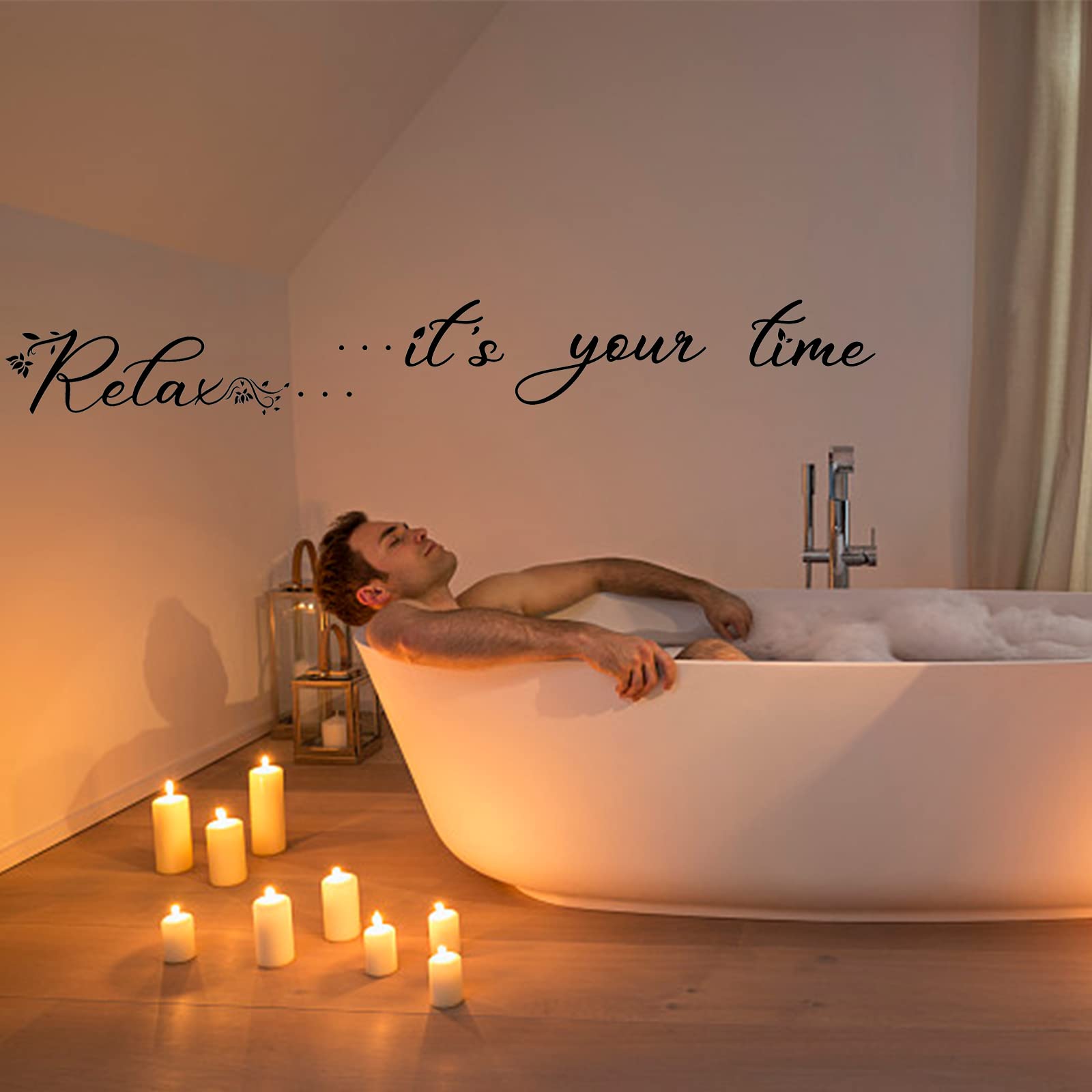 PLIGREAT Relax It's Your Time Quotes Wall Stickers, Peel and Stick Wall Decals, Removable Vinyl Wall Sticker for Bathroom Bathtub Yoga Meditation Room Wall Wall Decorations Home Indoor Wall Art Decor