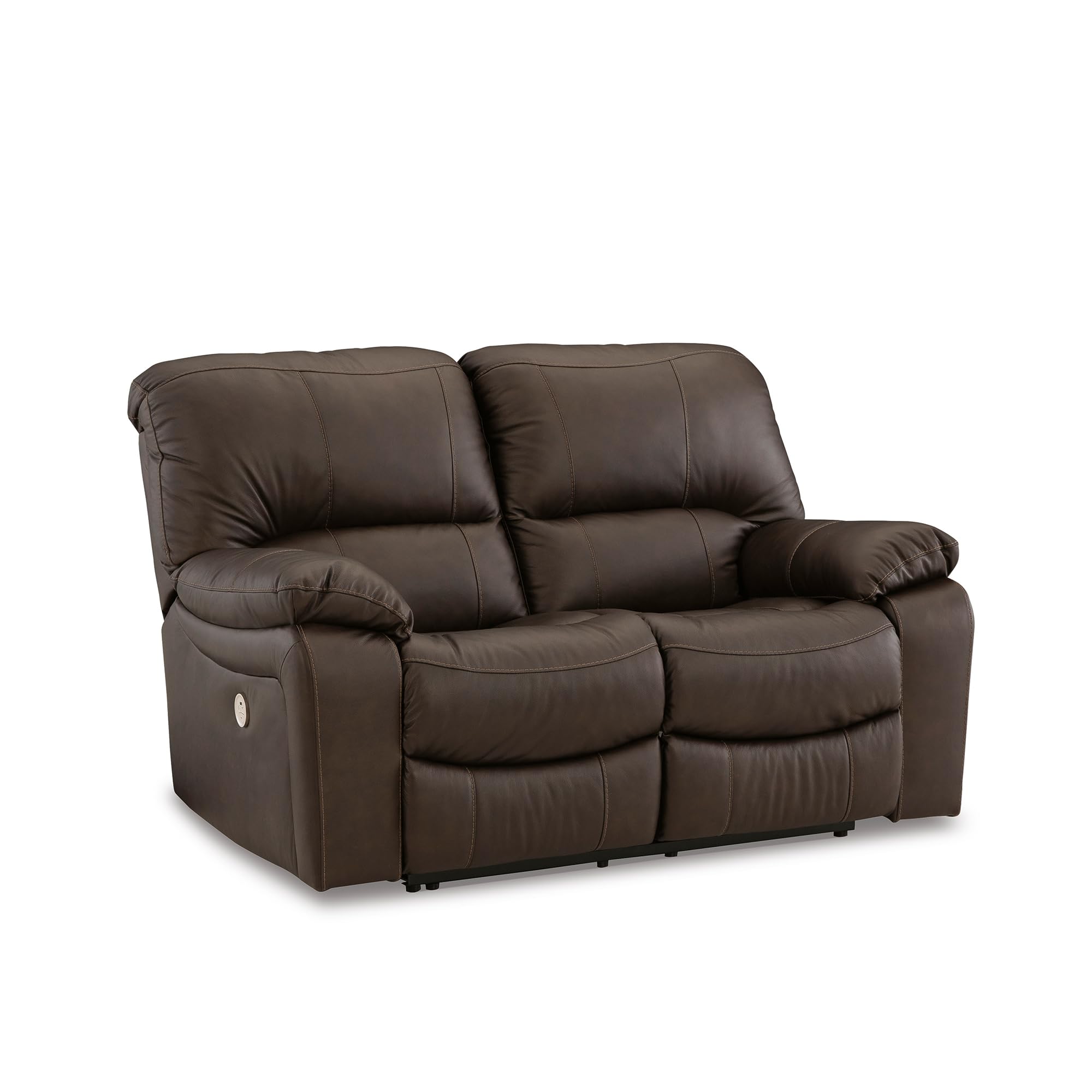 Photo 1 of Signature Design by Ashley Leesworth Modern Leather Match Power Reclining Loveseat with USB Ports, Dark Brown