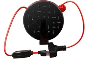 YOJOE 30 Ft Retractable Extension Cord Reel, 16/3 SJTW Power Cord with 3 Electrical Outlets and 10 Amp Circuit Breaker, Ceiling or Wall Mount, Adjustable Stopper,Red