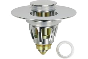 HRRTYUEG Upgraded Edition Stainless Steel Bullet Core Push Type Basin Pop-up Drain Filter, No Overflow Bounce Core Push-Type Converter Sink Drain Plug with Basket(for 1.1''~1.96'' Diameter Drains)