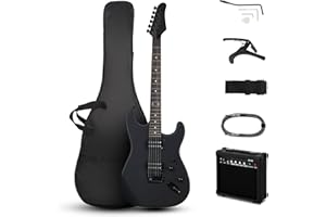 Ktaxon Electric Guitar Kit, 39 Inch H-H Pickups Beginner Electric Guitar Set with 20W AMP, Guitar Capo, Bag, Strap, Upgraded Cable, Accessories for Adults & Teens (Matte Black)