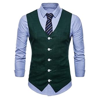 INVACHI Slim fit Herren stilvoll Anzugweste Baumwolle-Leinen Weste mit V-Ausschnitt Freizeit