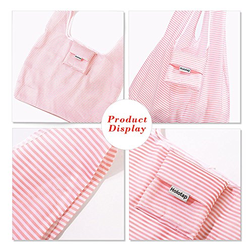 Foldable Reusable Grocery Bags 6 Pack Holotap Folding Shopping Tote Bag Fits in Pocket Nylon Reusable Produce Bags Washable, Durable and Lightweight (Multi Color)