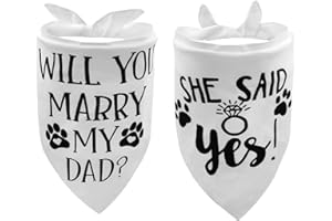2PCS White Will You Marry My DAD She Said Yes Dog Wedding Bandana, LMSHOWOWO Dog Engagement Announcement Bandanas, Engagement