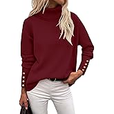 Rapbin Turtleneck Sweaters for Women 2026 Fall Winter Long Sleeve Knit Pullover High Low Hem Sweater with Metal Buttons