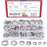 Hilitchi 70Pcs Single Ear Stepless Hose Clamps Stainless Steel Cinch Clamp Rings Hose Clamps Kit for Tubing Pipes with Storage Box