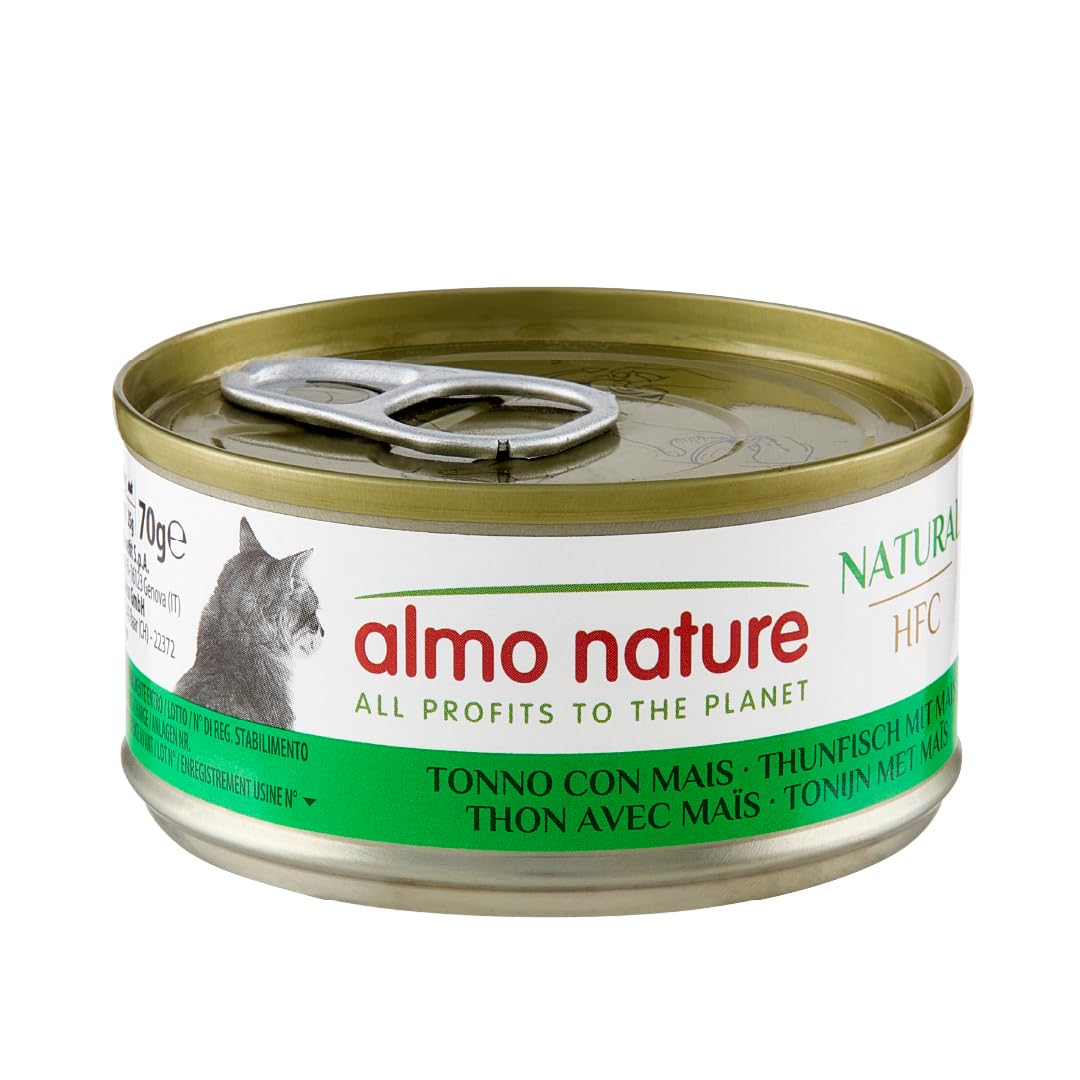 Almo Nature HFC Natural - Wet Cat Food for Adult Cats - Tuna with Sweet Corn - Human Grade, Gluten Free, Monoprotein - 70g, Pack of 24