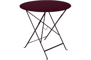 Fermob - Bistro 30" Round Table - Folding Table with Steel Top & Umbrella Hole - Outdoor Dinner & Drinks - Perfect for Patio & Garden - Black Cherry