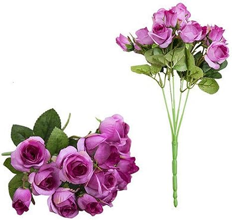 Amazon Co Jp 飾る花ハウス 1個のバンチ韓国スタイル人工シルクローズ15heads長さ30cmの偽の花のためにdiyホームの結婚式の装飾屋内アクセサリーローズ 紫 ホーム キッチン